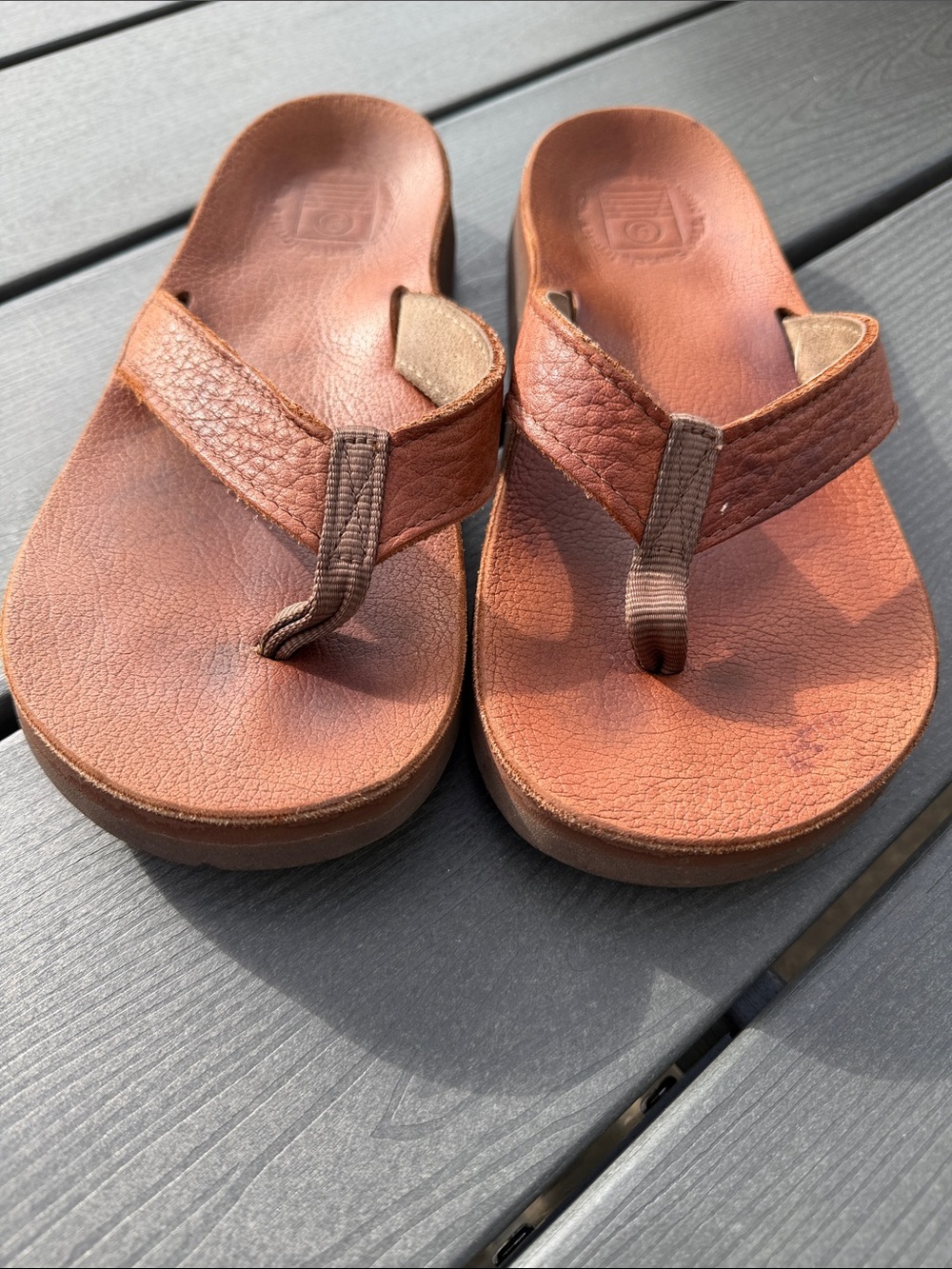 Men's Brown Leather Flip-Flop Sandals Vibram Soles - Picture 2 of 12